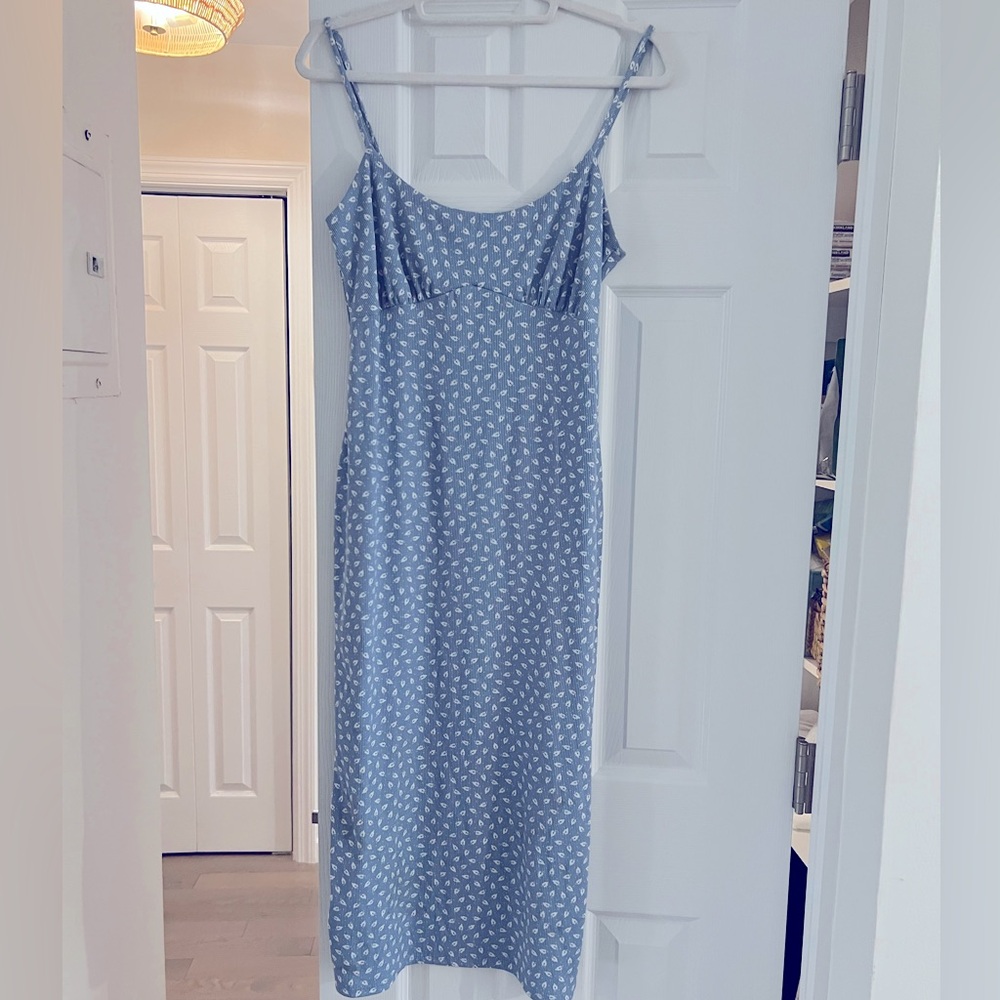 Sky Blue Ribbed Midi Dress
